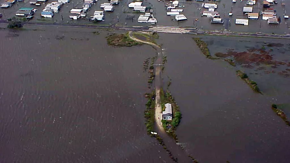 Grand Isle, with houses  flooded in 2002. Photo.