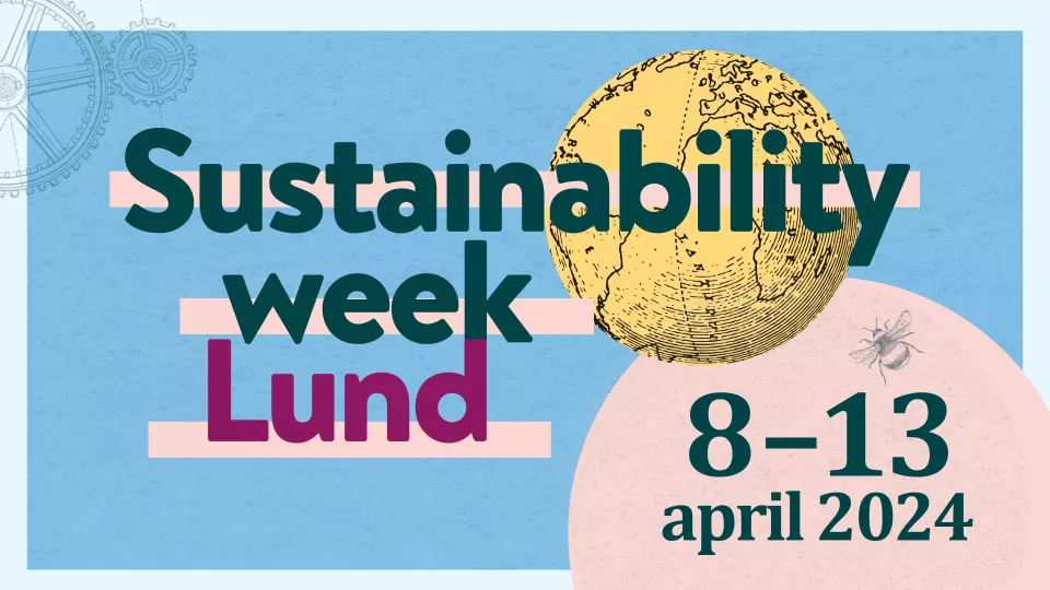 Text that says Sustainability week Lund 8-13 April 2024. Graphic image.