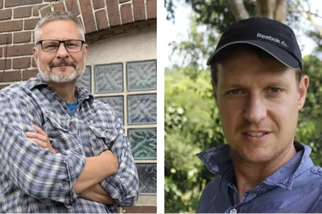 Two men, head photos. The photo depict Barry Ness to the left and Torsten Krause to the left. Photo.