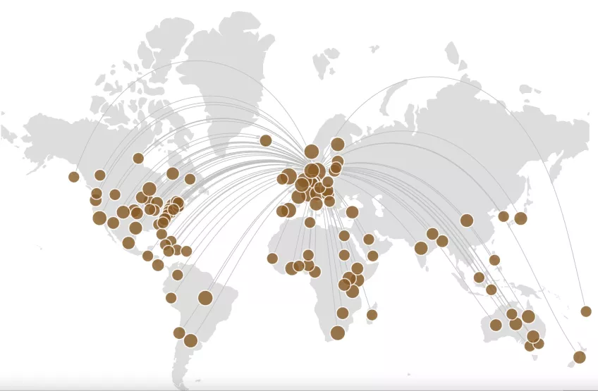 map of collaborations across the globe. Illustration