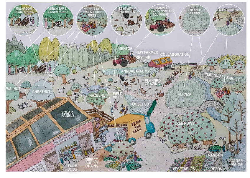 Illustration of a future sustainable farm
